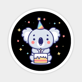 Cute koala with a birthday cake celebrating birthday party, Happy Birthday gift, kawaii cartoon Magnet